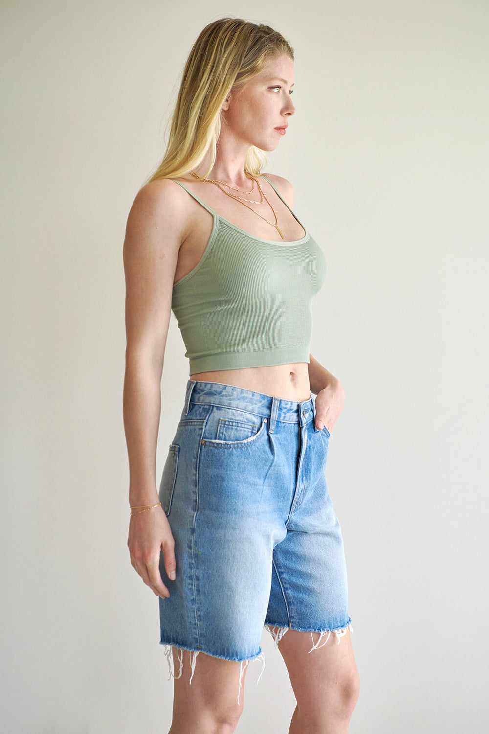 Mica Denim High Rise Pleated Bermuda Secondary image