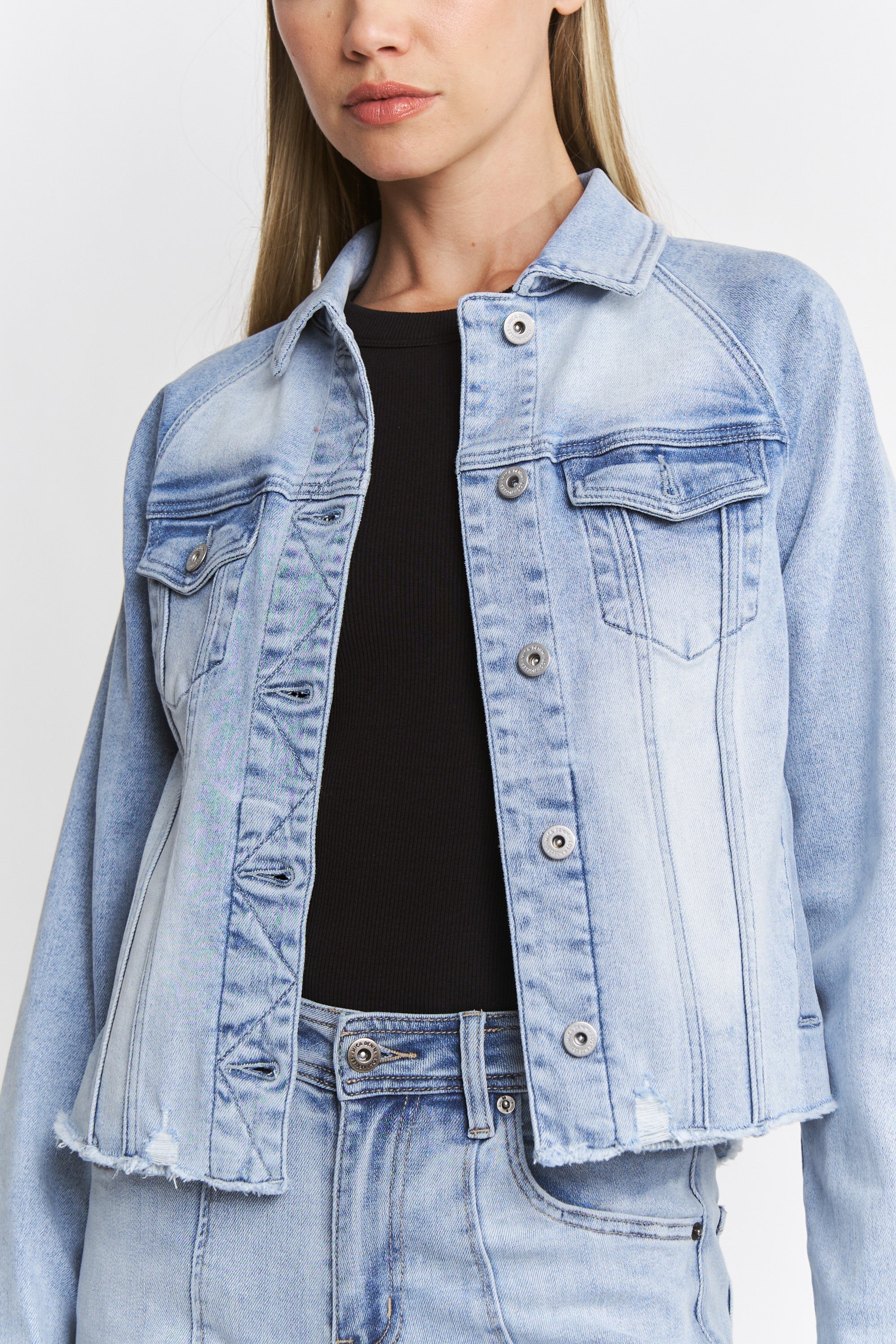 Mica Denim Raw Hem Denim Jacket W Leather Patch Secondary image