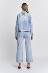 Raw Hem Denim Jacket W Leather Patch