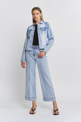 Raw Hem Denim Jacket W Leather Patch