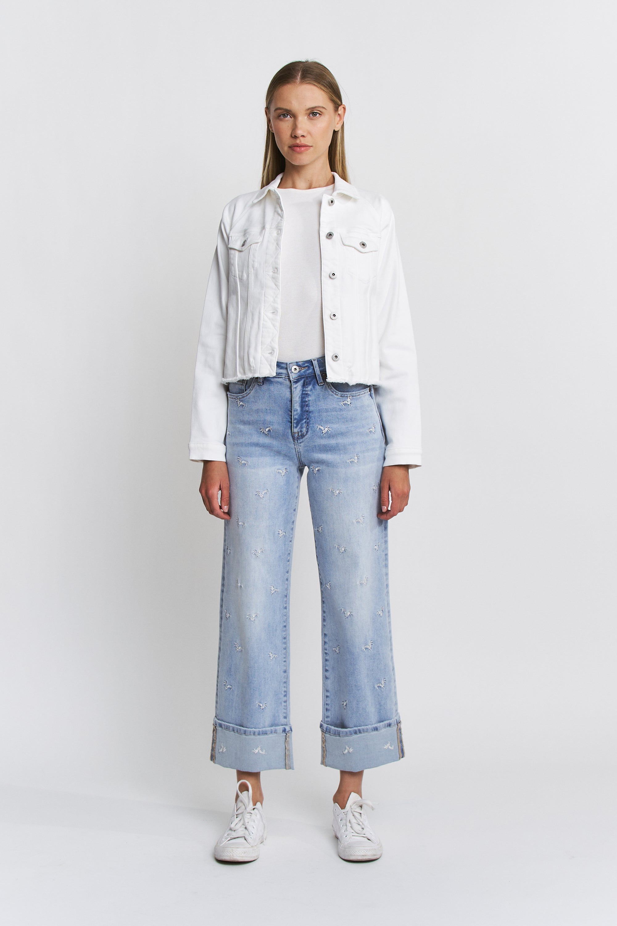 Mica Denim Raw Hem Denim Jacket Leather Patch Secondary image