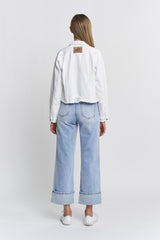 Raw Hem Denim Jacket Leather Patch