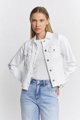 Raw Hem Denim Jacket Leather Patch