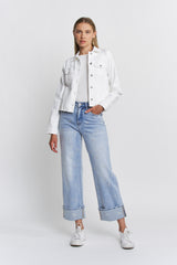 Raw Hem Denim Jacket Leather Patch