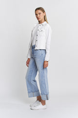 Raw Hem Denim Jacket Leather Patch