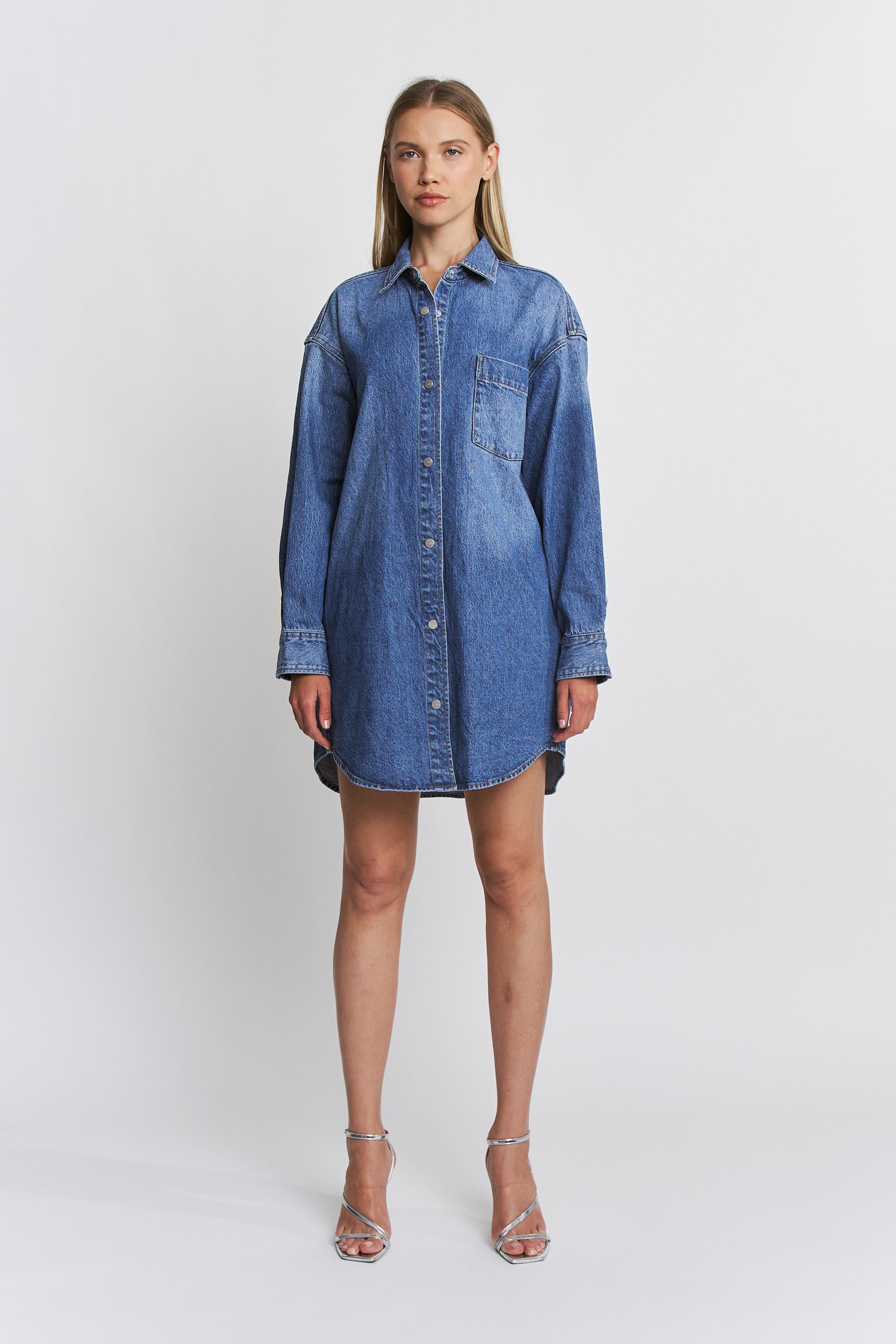 Mica Denim Long Sleeve Shirtdress W Side Seam Pocket Secondary image