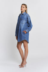 Long Sleeve Shirtdress W Side Seam Pocket