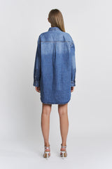 Long Sleeve Shirtdress W Side Seam Pocket