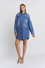 Long Sleeve Shirtdress W Side Seam Pocket