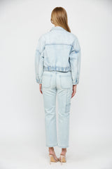 Cropped Denim Jacket W Elastic Band
