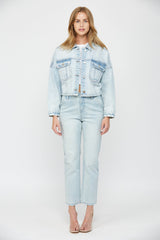 Cropped Denim Jacket W Elastic Band