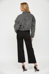 Cropped Denim Jacket W Elastic Band