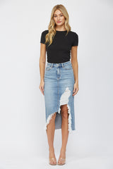 HIGH WAISTED MIDI SKIRT WITH DISTRESSED