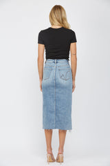 High Waisted Midi Skirt With Distressed