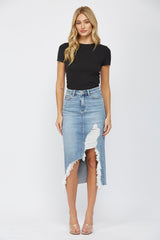 High Waisted Midi Skirt With Distressed