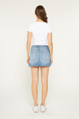 High Rise Raw Hem Mini Skirt