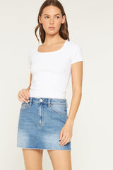 High Rise Raw Hem Mini Skirt