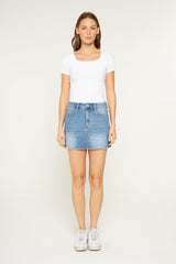 High Rise Raw Hem Mini Skirt
