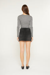 High Rise Raw Hem Mini Skirt
