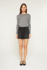 High Rise Raw Hem Mini Skirt