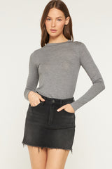 High Rise Raw Hem Mini Skirt