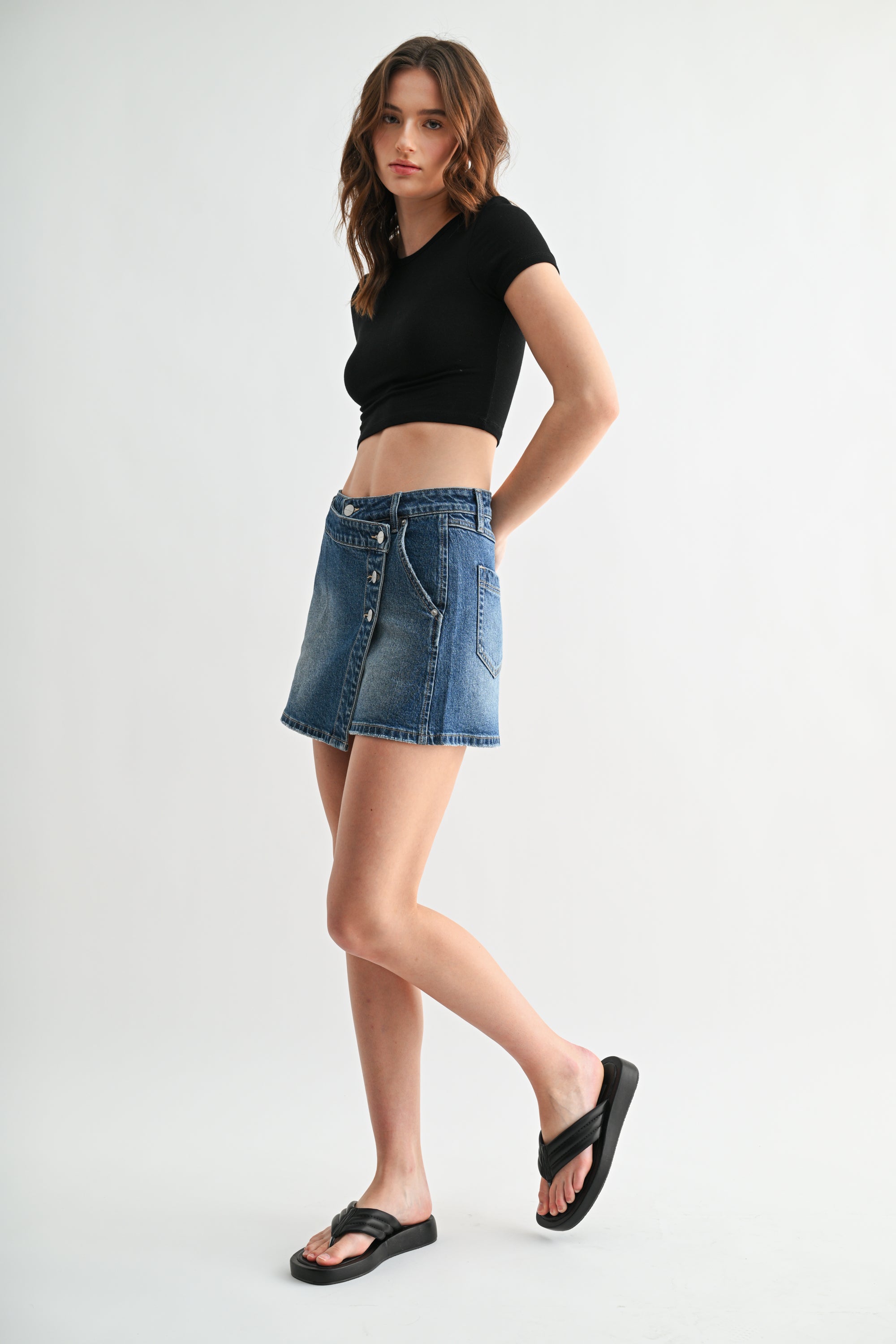 Mica Denim High Rise Wrap Mini Skirt Secondary image