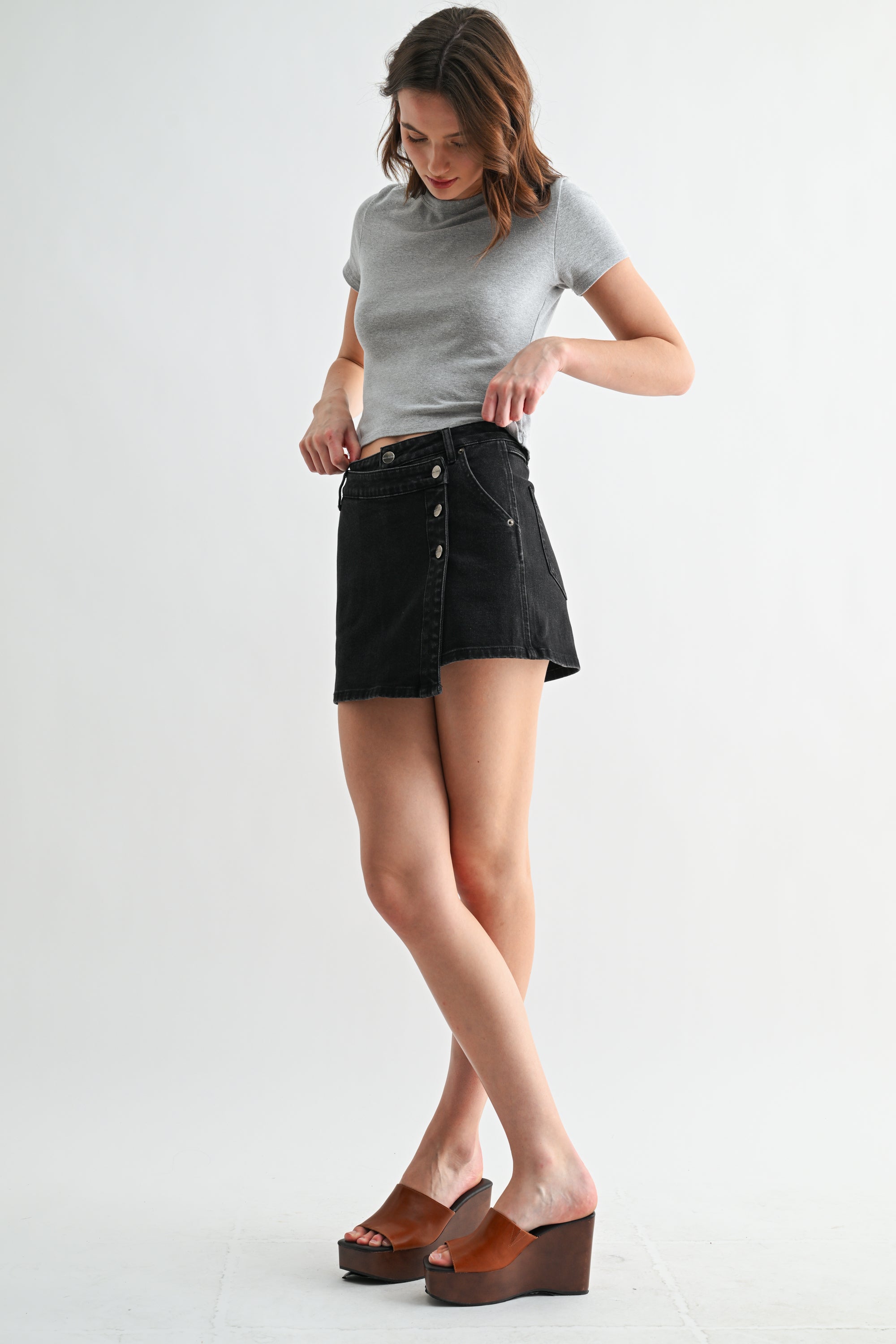 Mica Denim High Rise Wrap Mini Skirt Secondary image