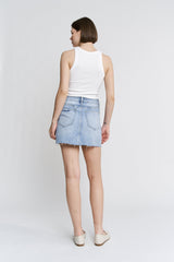 High Rise Raw Hem Mini Skirt
