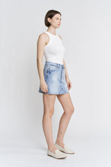 High Rise Raw Hem Mini Skirt