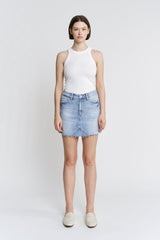 High Rise Raw Hem Mini Skirt