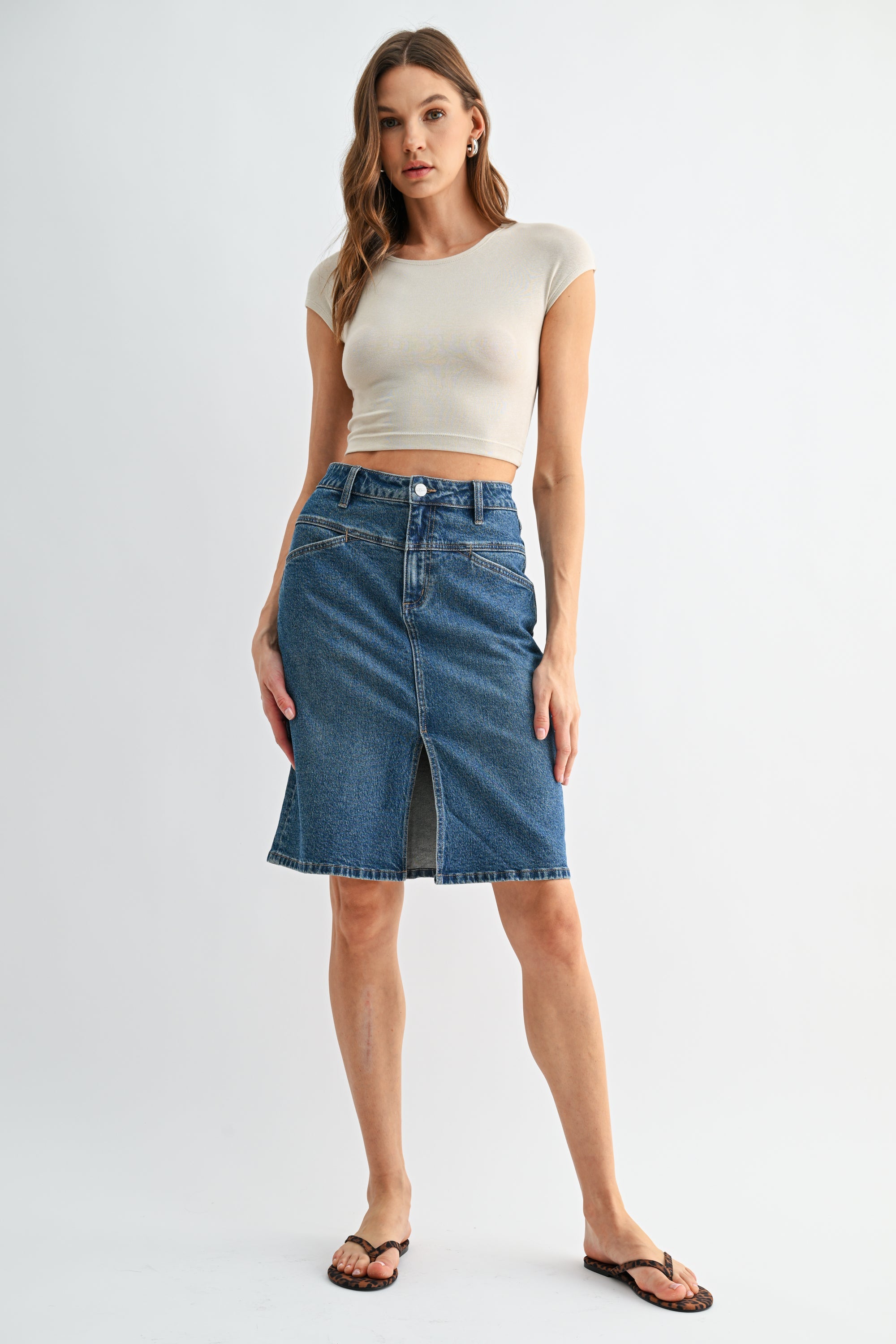 Mica Denim High Rise Midi Skirt Front Yoke Secondary image