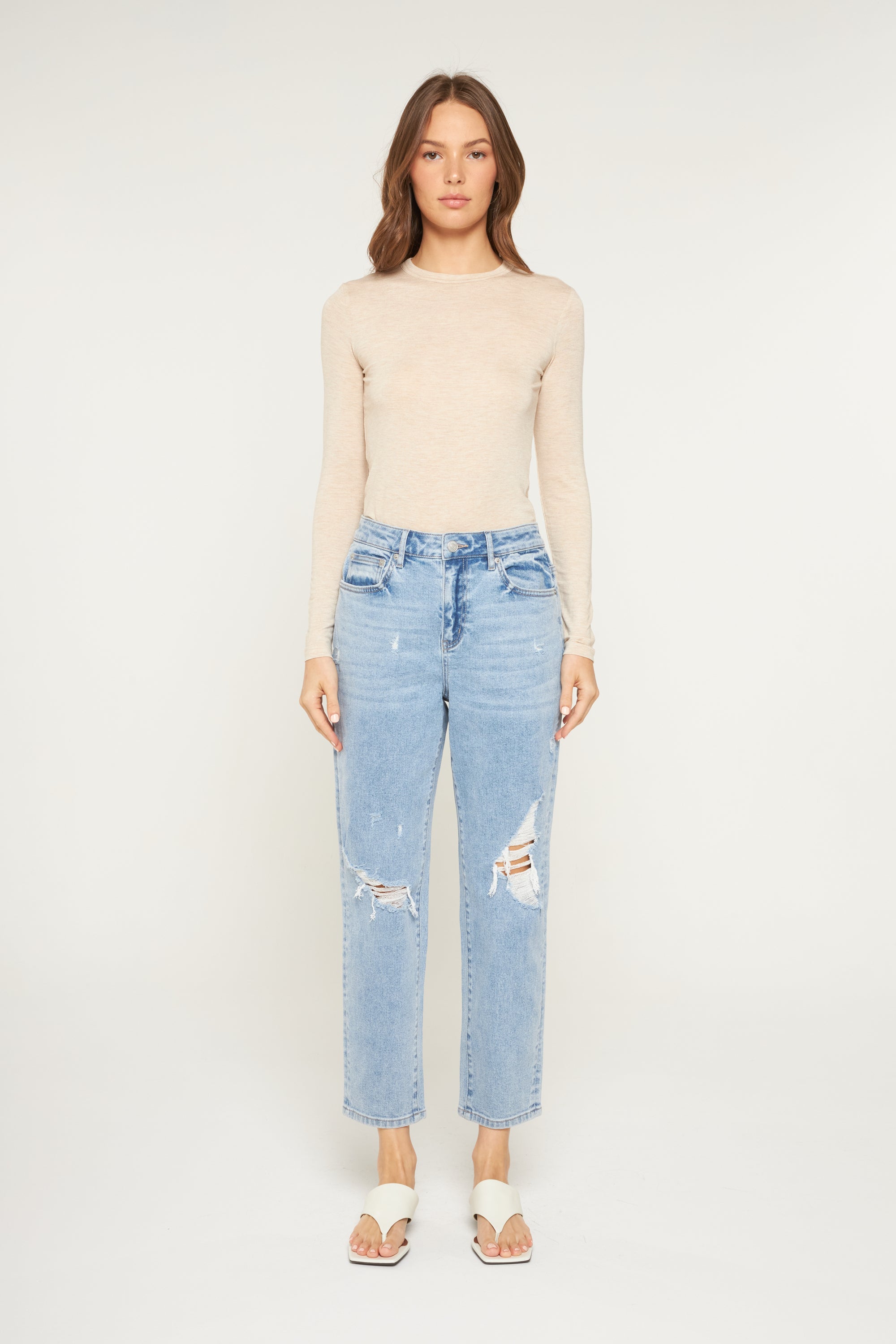 Mica Denim Super High Rise Distressed Mom Jeans Secondary image