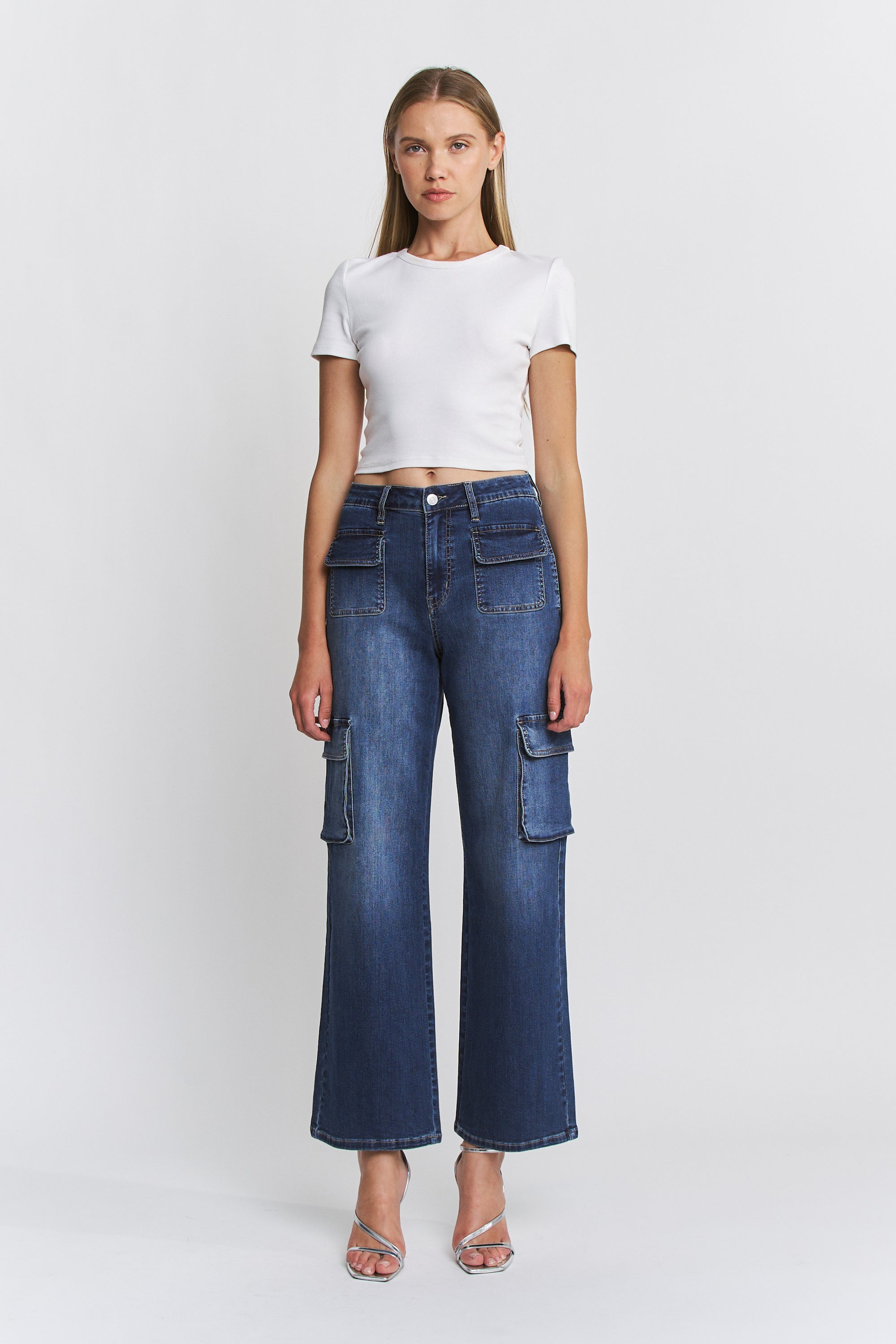 High Rise Wide Leg Cargo Jeans Tummy Tuck Secondary image