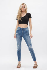 Mid Rise Ankle Skinny With Repair Patch