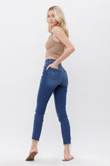 Mid Rise Crop Skinny With Button Up
