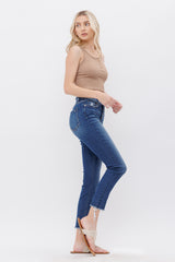 Mid Rise Crop Skinny With Button Up