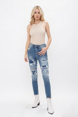 High Rise Crop Skinny With Repair Patch
