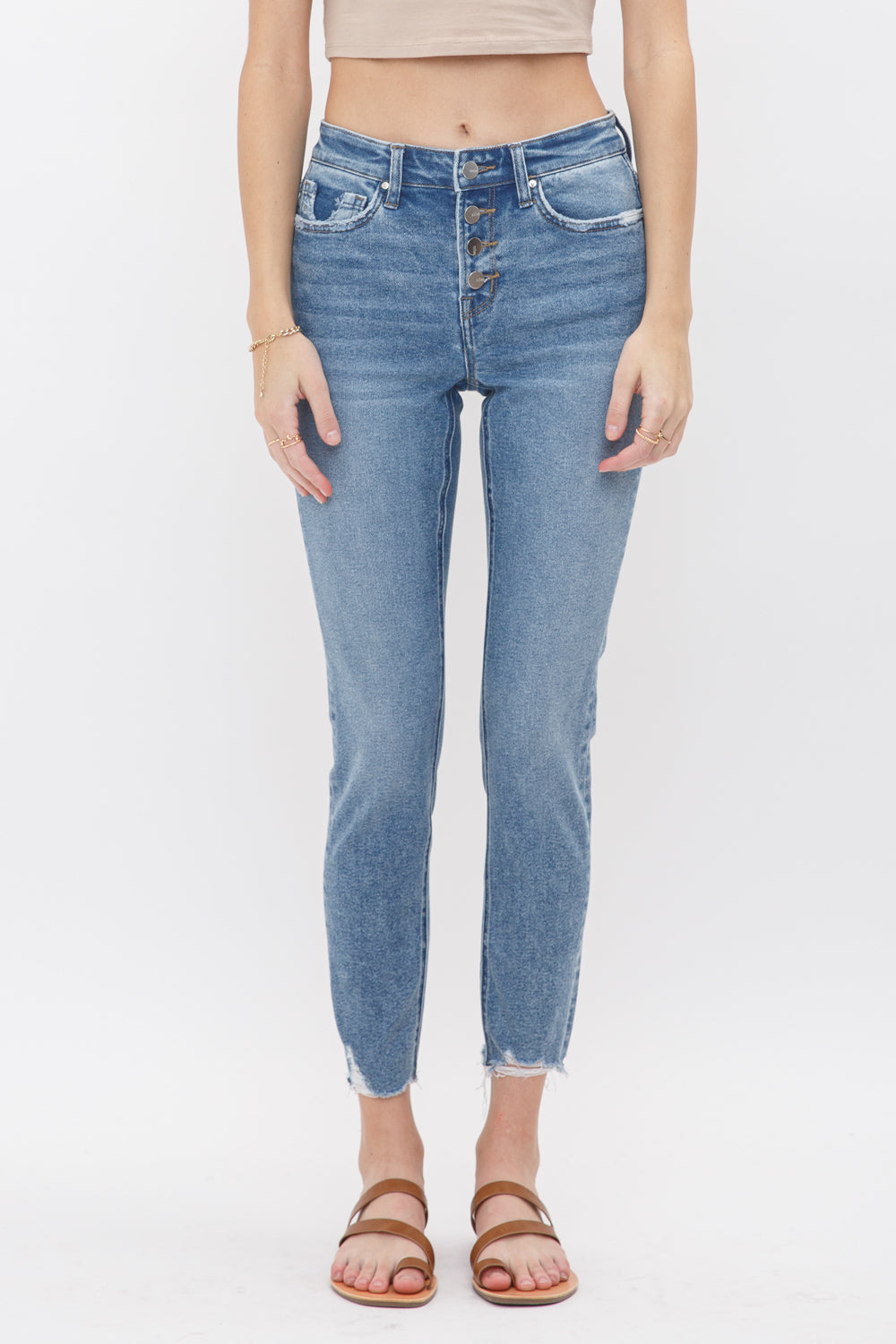 Mica Denim Mid Rise Crop Skinny with Button Secondary image