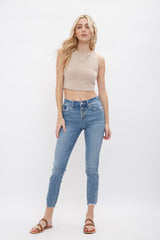Mid Rise Crop Skinny With Button