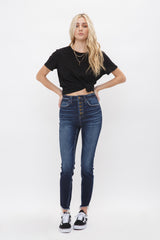 High Rise Ankle Skinny With Button Up