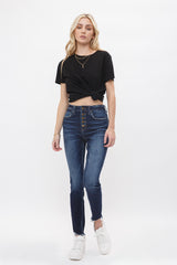 High Rise Ankle Skinny With Button Up