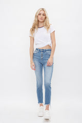 High Rise Ankle Skinny With Button Up