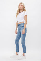 High Rise Ankle Skinny With Button Up