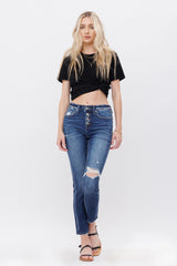 Mid Rise Ankle Skinny With Button Up