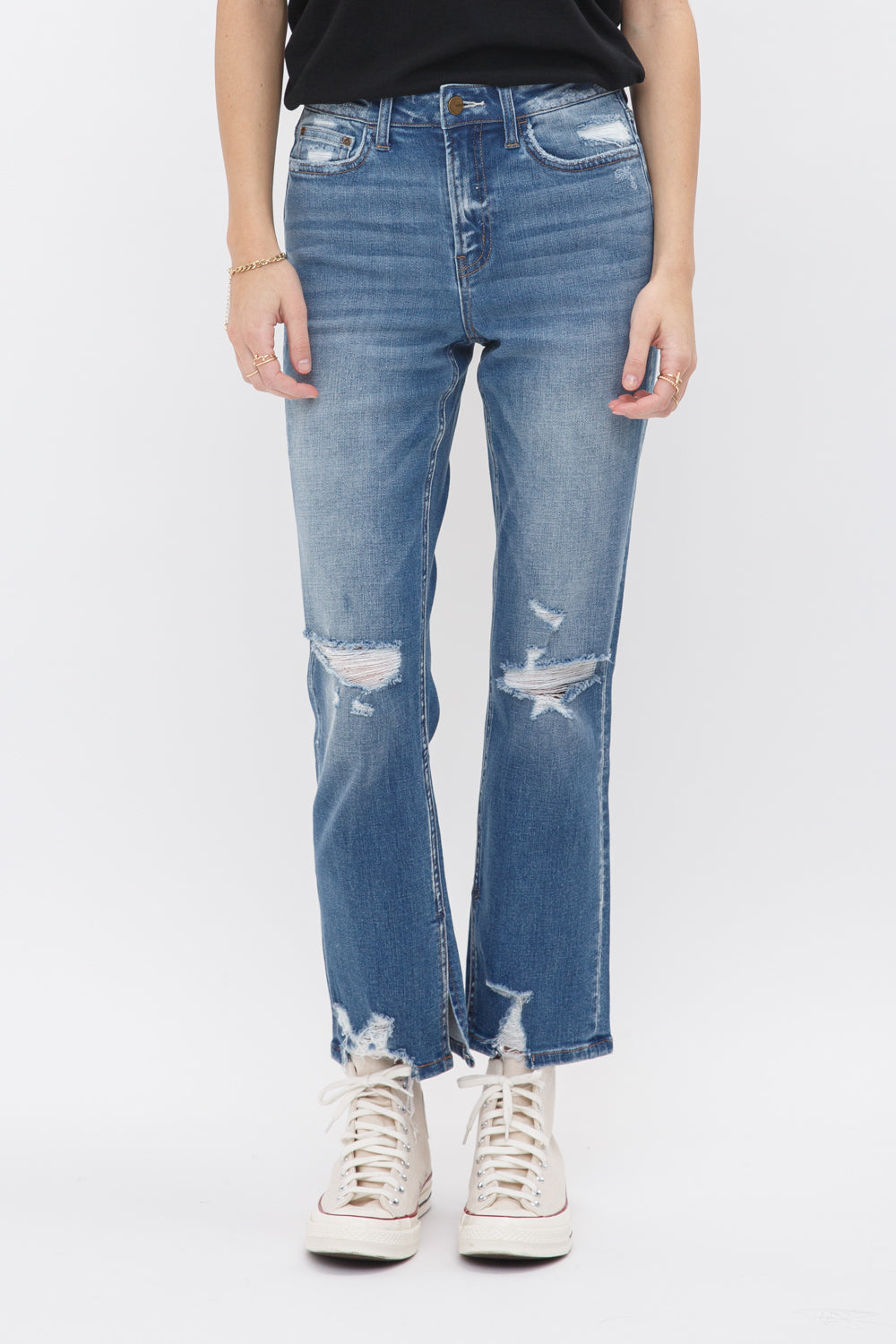 Mica Denim High Rise Ankle Straight Stretch Slit Detail Secondary image