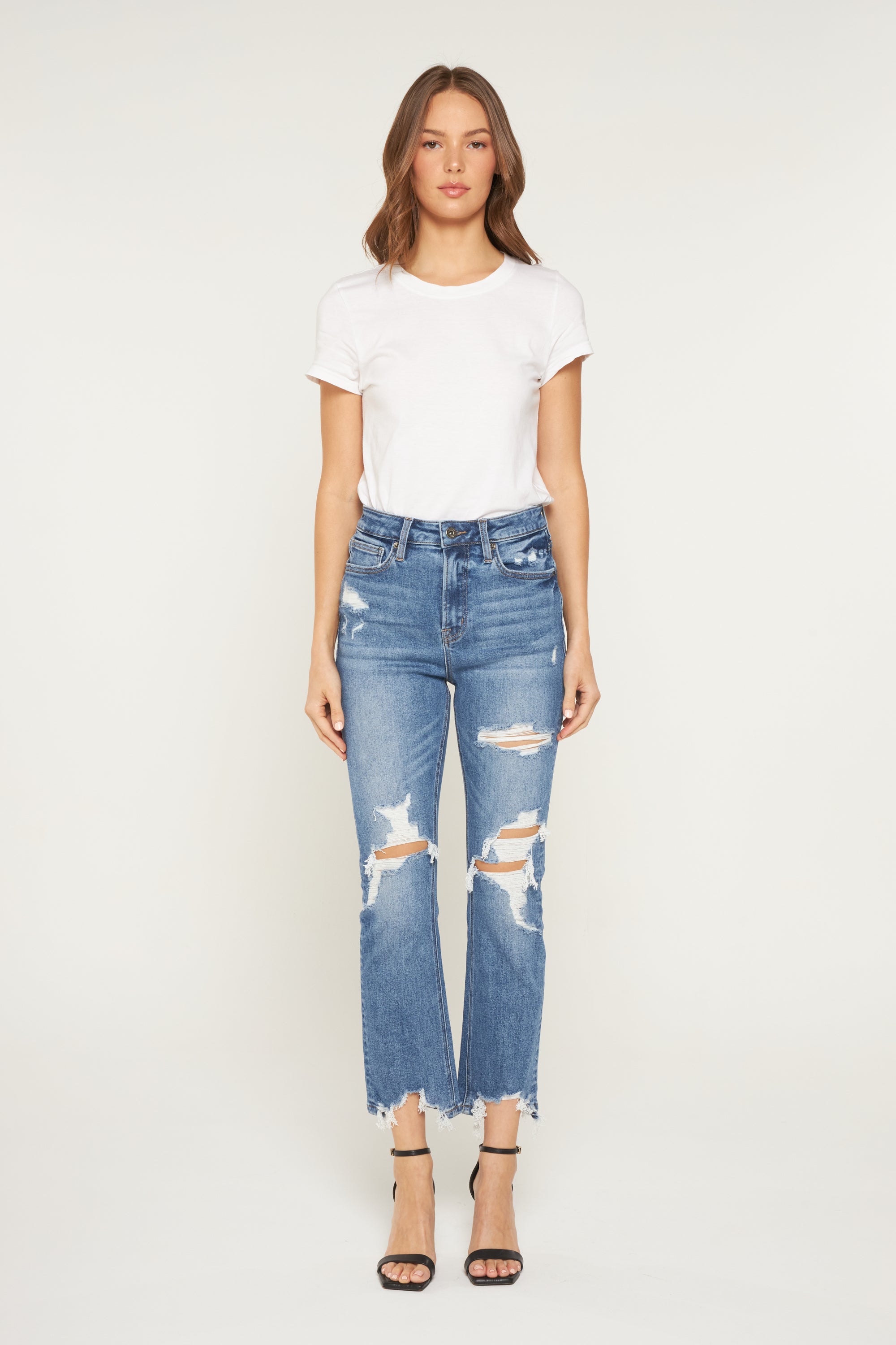Mica Denim Super High Rise Straight Distressed Raw Hem Secondary image