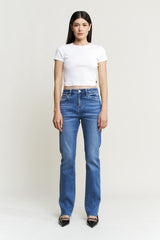 High Rise Raw Hem Straight Leg