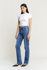 High Rise Raw Hem Straight Leg