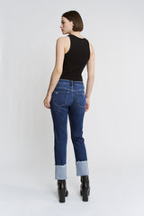 Mid Rise Slim Straight Leg W Cuffed Hem