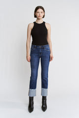 Mid Rise Slim Straight Leg W Cuffed Hem